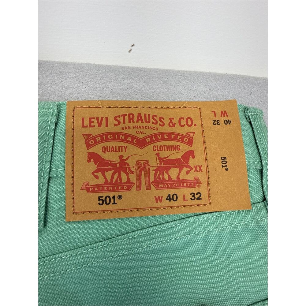 Levis 501 Shrink To Fit Jeans Mens 40x32 Green Denim Button Fly NWT - Picture 6 of 6